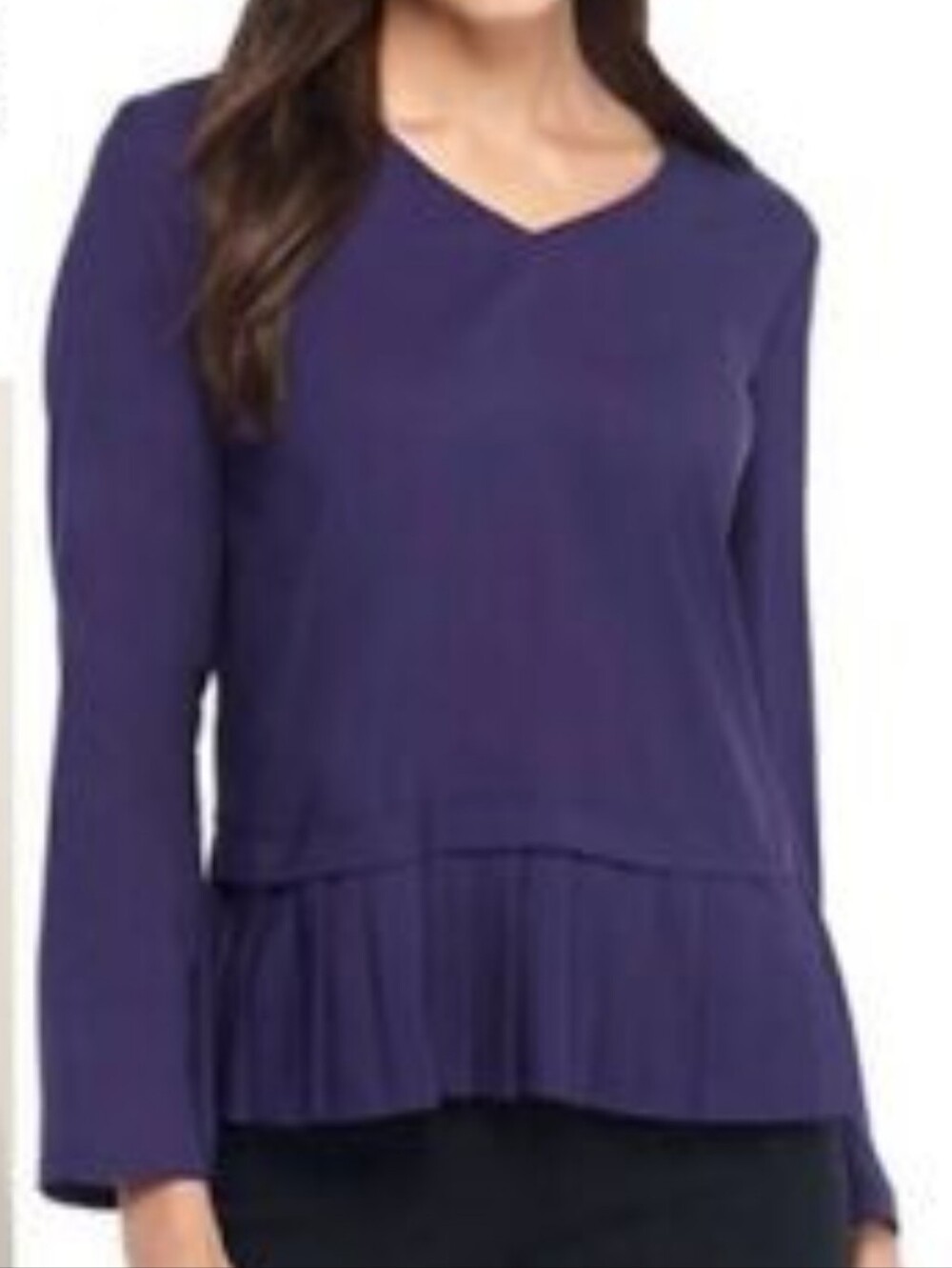 The Limited Purple Navy V-Neck Long-Sleeve Peplum Top